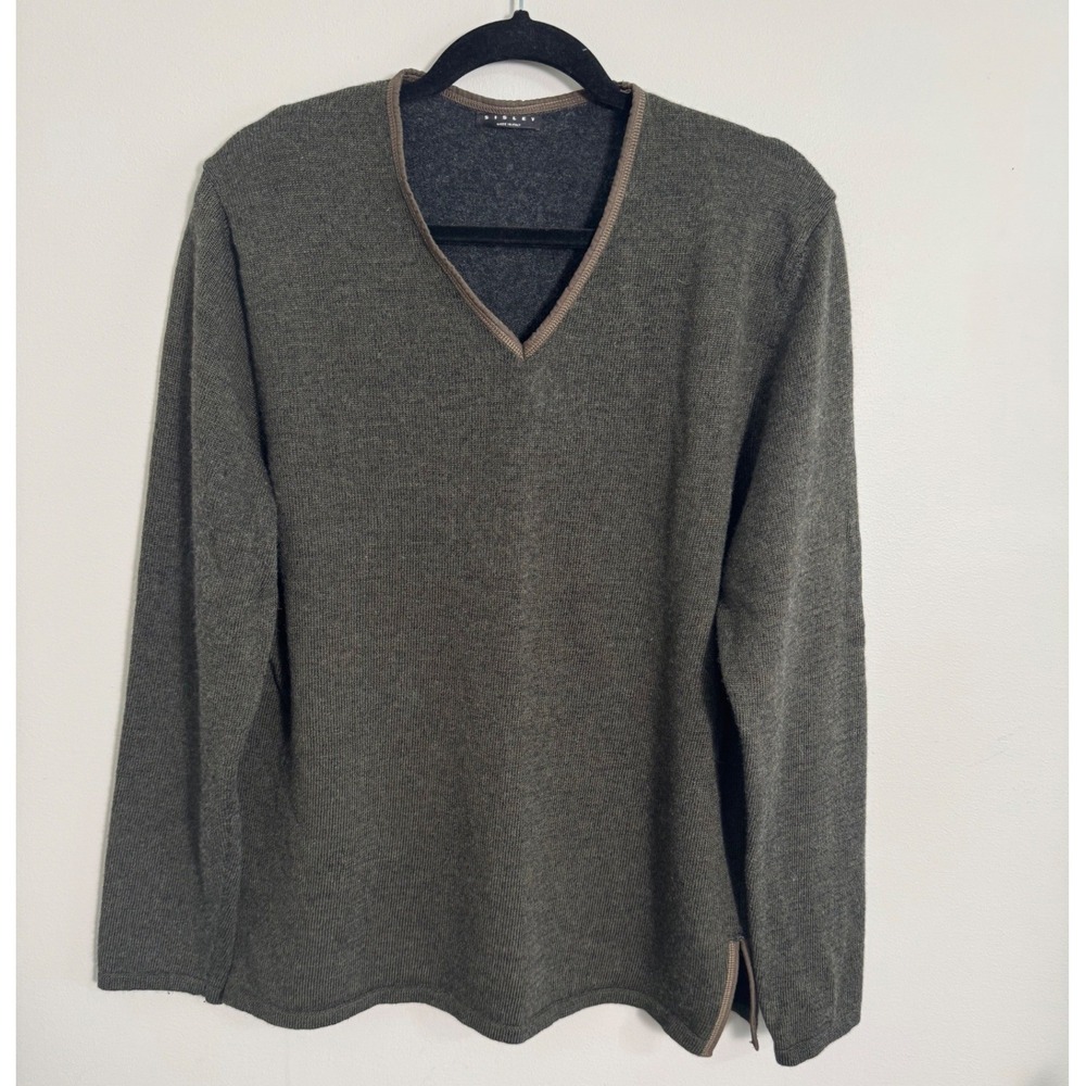 Sisley Mens V-Neck Wool Blend Sweater Olive Green Sz L Pullover Made In Italy